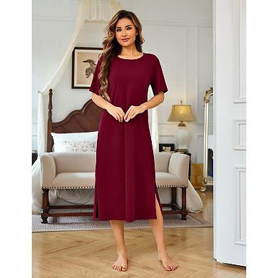 Ekouaer Cotton Short Sleeve Long Night Gown