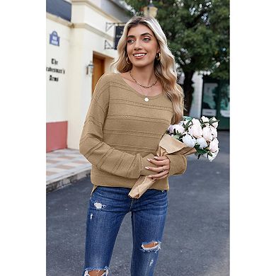 Zeagoo Women's Crewneck Off Shoulder Loose Knit Sweater Lightweight Long Sleeve Pullover Jumper