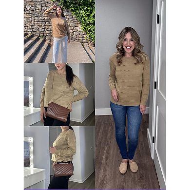 Zeagoo Women's Crewneck Off Shoulder Loose Knit Sweater Lightweight Long Sleeve Pullover Jumper