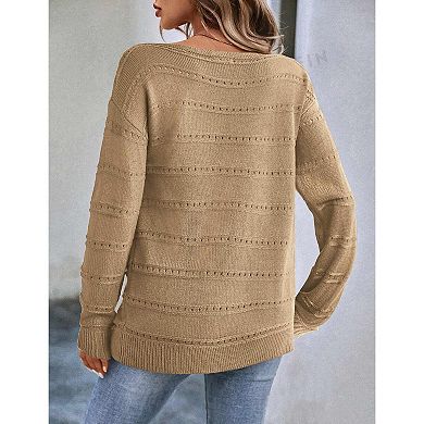 Zeagoo Women's Crewneck Off Shoulder Loose Knit Sweater Lightweight Long Sleeve Pullover Jumper