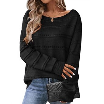 Zeagoo Women's Crewneck Off Shoulder Loose Knit Sweater Lightweight Long Sleeve Pullover Jumper