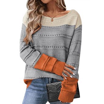 Zeagoo Women's Crewneck Off Shoulder Loose Knit Sweater Lightweight Long Sleeve Pullover Jumper