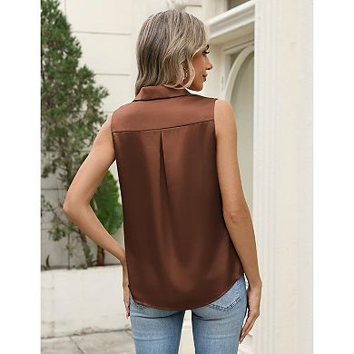 Zeagoo Women's Button Down Sleeveless Blouse, Summer Silk Satin Loose Dressy Tank Tops for Work