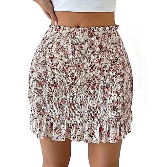 Women's Stretch Mini Skirt High Waist Ruched Bodycon Casual Mini Skirt