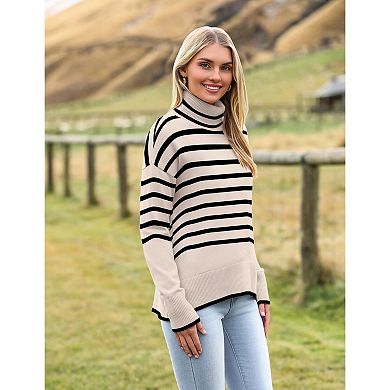 Zeagoo Women's Turtleneck Sweater Fall Winter Chunky Knitted Pullover, High Low Hem Trendy Jumper