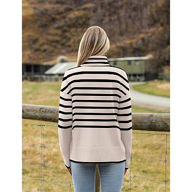 Zeagoo Women's Turtleneck Sweater Fall Winter Chunky Knitted Pullover, High Low Hem Trendy Jumper