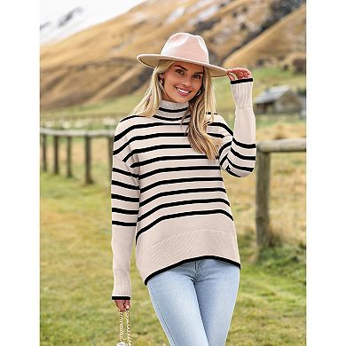 Zeagoo Women's Turtleneck Sweater Fall Winter Chunky Knitted Pullover, High Low Hem Trendy Jumper