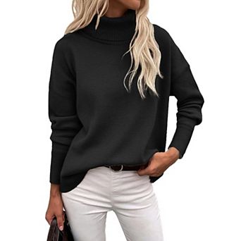 Zeagoo Women's Turtleneck Sweater Fall Winter Chunky Knitted Pullover, High Low Hem Trendy Jumper