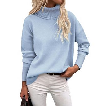 Zeagoo Women's Turtleneck Sweater Fall Winter Chunky Knitted Pullover, High Low Hem Trendy Jumper