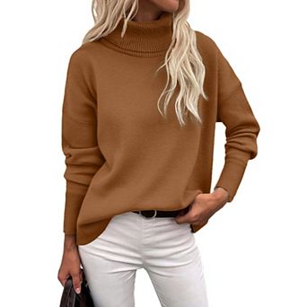 Zeagoo Women's Turtleneck Sweater Fall Winter Chunky Knitted Pullover, High Low Hem Trendy Jumper