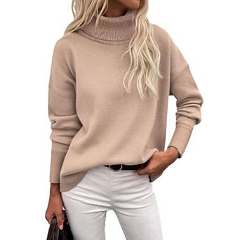 Zeagoo Women's Turtleneck Sweater Fall Winter Chunky Knitted Pullover, High Low Hem Trendy Jumper