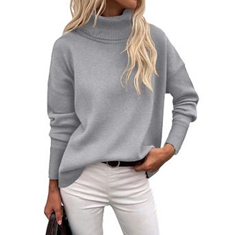 Zeagoo Women's Turtleneck Sweater Fall Winter Chunky Knitted Pullover, High Low Hem Trendy Jumper