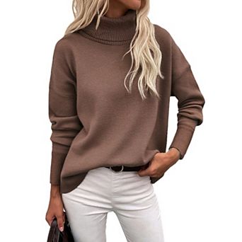 Zeagoo Women's Turtleneck Sweater Fall Winter Chunky Knitted Pullover, High Low Hem Trendy Jumper