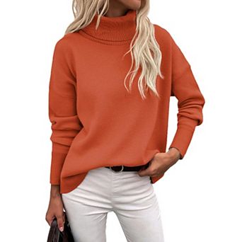 Zeagoo Women's Turtleneck Sweater Fall Winter Chunky Knitted Pullover, High Low Hem Trendy Jumper