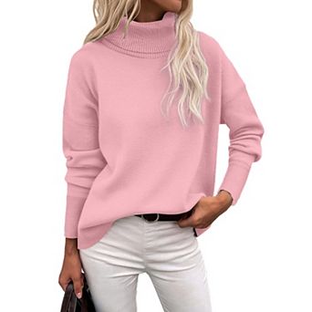 Zeagoo Women's Turtleneck Sweater Fall Winter Chunky Knitted Pullover, High Low Hem Trendy Jumper