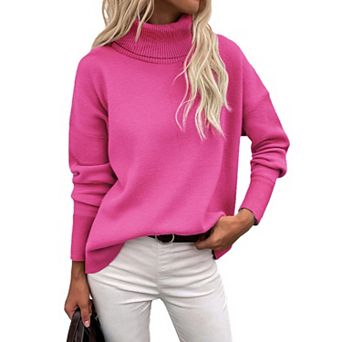 Zeagoo Women's Turtleneck Sweater Fall Winter Chunky Knitted Pullover, High Low Hem Trendy Jumper