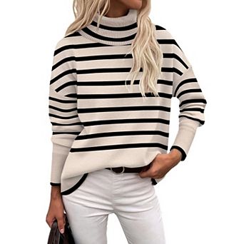 Zeagoo Women's Turtleneck Sweater Fall Winter Chunky Knitted Pullover, High Low Hem Trendy Jumper
