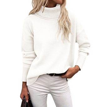 Zeagoo Women's Turtleneck Sweater Fall Winter Chunky Knitted Pullover, High Low Hem Trendy Jumper