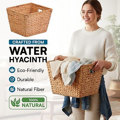 Water Hyacinth Wicker Storage Basket with Handle Gift Basket