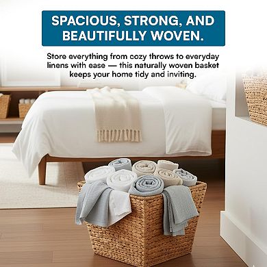 Water Hyacinth Wicker Storage Basket with Handle Gift Basket
