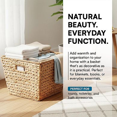 Water Hyacinth Wicker Storage Basket with Handle Gift Basket