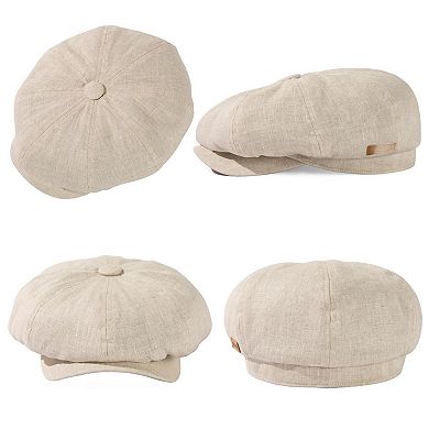 Linen Flat Cap 8 Panel Newsboy Hat Golf Outdoor