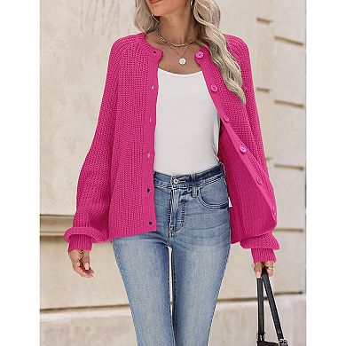 Zeagoo Women's Long Sleeve Chunky Knit Crew Neck Button Down Cardigan Sweaters