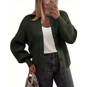 Zeagoo Women's Long Sleeve Chunky Knit Crew Neck Button Down Cardigan Sweaters