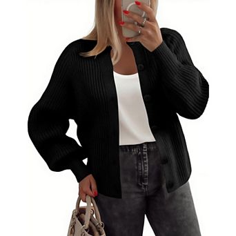 Zeagoo Women's Long Sleeve Chunky Knit Crew Neck Button Down Cardigan Sweaters