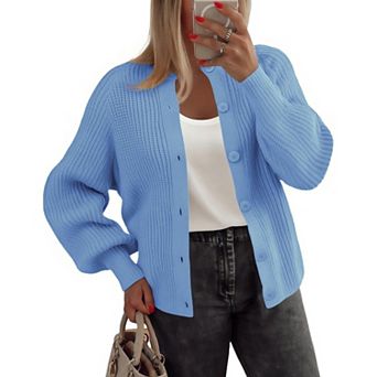 Zeagoo Women's Long Sleeve Chunky Knit Crew Neck Button Down Cardigan Sweaters