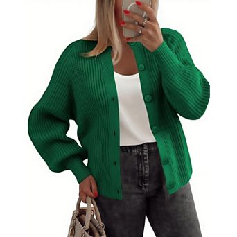Zeagoo Women's Long Sleeve Chunky Knit Crew Neck Button Down Cardigan Sweaters