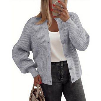 Zeagoo Women's Long Sleeve Chunky Knit Crew Neck Button Down Cardigan Sweaters
