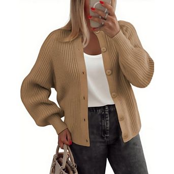 Zeagoo Women's Long Sleeve Chunky Knit Crew Neck Button Down Cardigan Sweaters