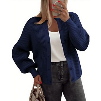 Zeagoo Women's Long Sleeve Chunky Knit Crew Neck Button Down Cardigan Sweaters