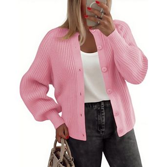 Zeagoo Women's Long Sleeve Chunky Knit Crew Neck Button Down Cardigan Sweaters