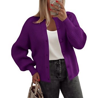 Zeagoo Women's Long Sleeve Chunky Knit Crew Neck Button Down Cardigan Sweaters