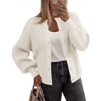Zeagoo Women's Long Sleeve Chunky Knit Crew Neck Button Down Cardigan Sweaters
