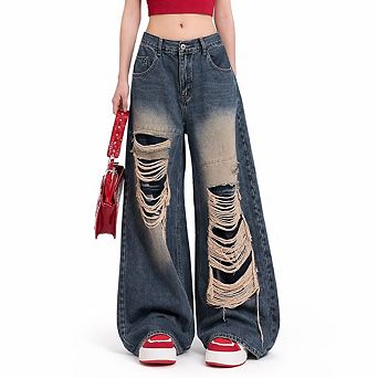 Relaxed Fit Distressed Jeans Women