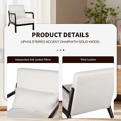 Trikiousd Mid Century Modern Armchair, Accent Chair with Solid Wood Frame & Detachable Lumbar Pillow