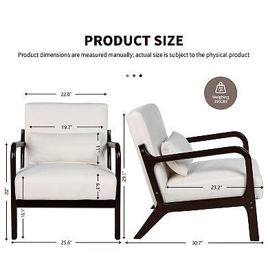 Trikiousd Mid Century Modern Armchair, Accent Chair with Solid Wood Frame & Detachable Lumbar Pillow