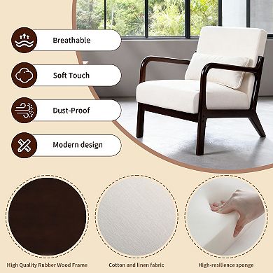 Trikiousd Mid Century Modern Armchair, Accent Chair with Solid Wood Frame & Detachable Lumbar Pillow