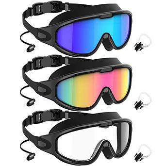 3 Pack Swim Goggles Anti-fog UV 180° Clear View Adult