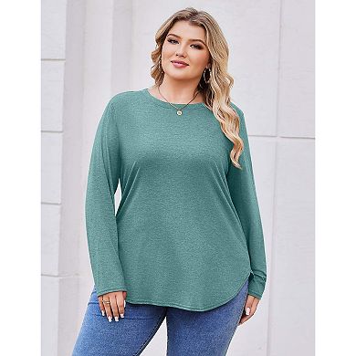 Zeagoo Plus Size Long Sleeve Tops For Women Loose Fit Dressy Crewneck Soft Basic Tee
