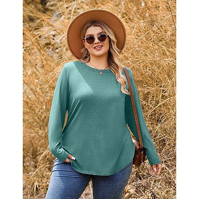 Zeagoo Plus Size Long Sleeve Tops For Women Loose Fit Dressy Crewneck Soft Basic Tee