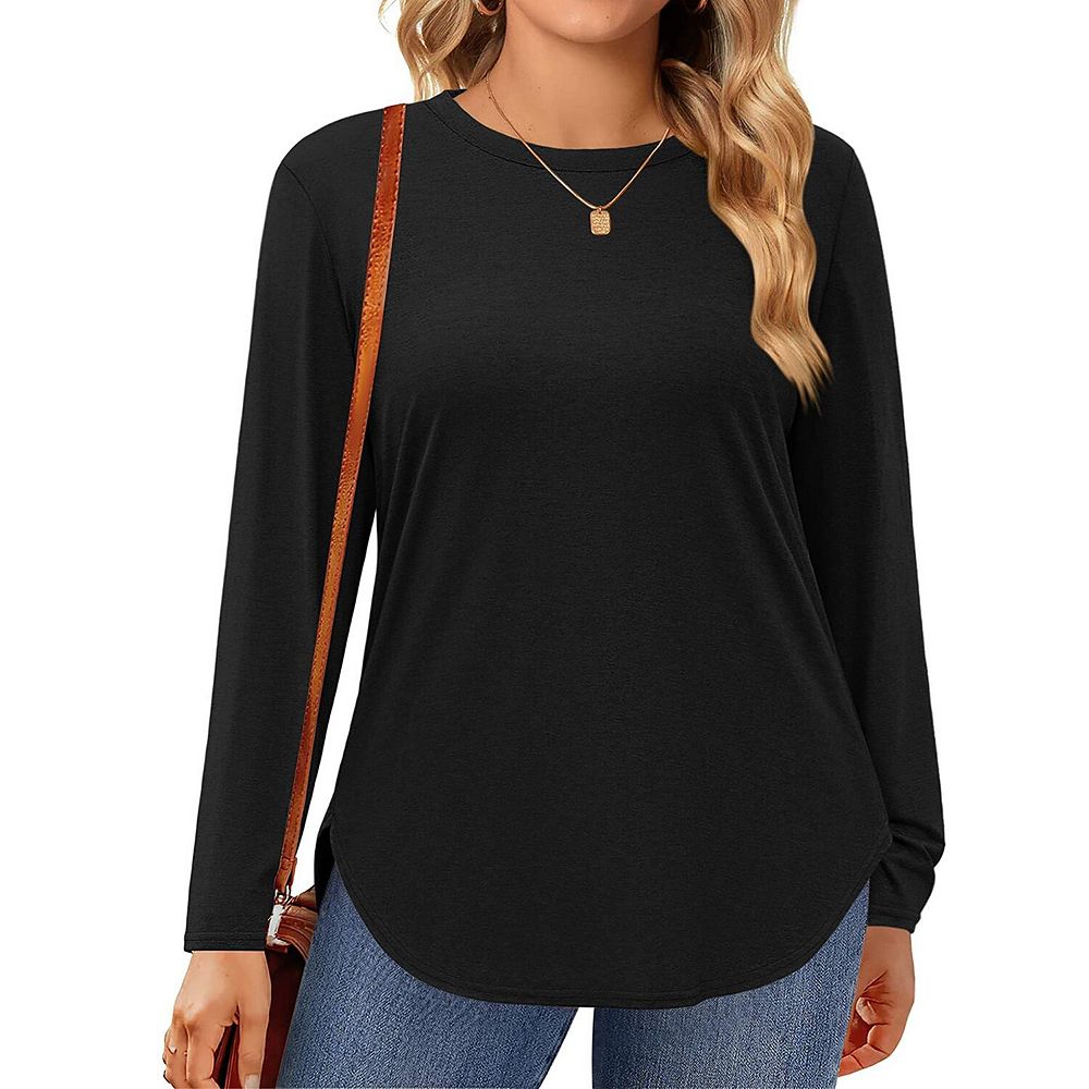 Zeagoo Plus Size Long Sleeve Tops For Women Loose Fit Dressy Crewneck ...