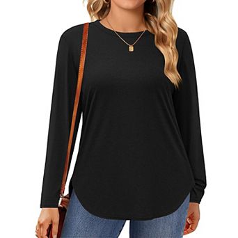 Zeagoo Plus Size Long Sleeve Tops For Women Loose Fit Dressy Crewneck Soft Basic Tee