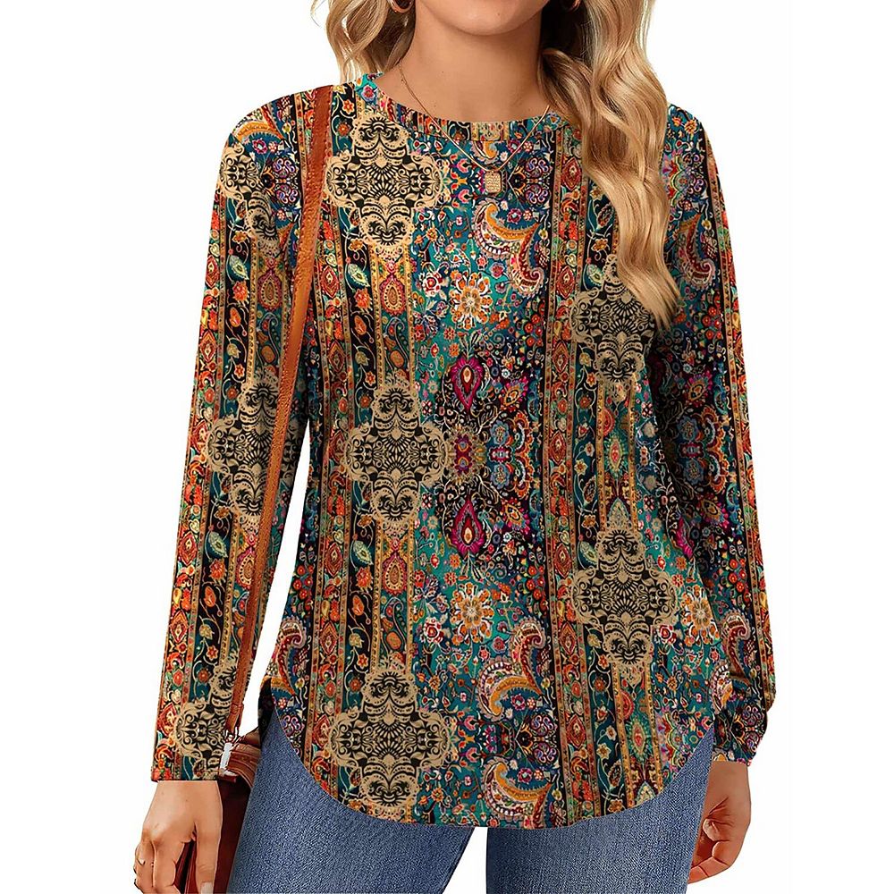 Zeagoo Plus Size Long Sleeve Tops For Women Loose Fit Dressy Crewneck ...