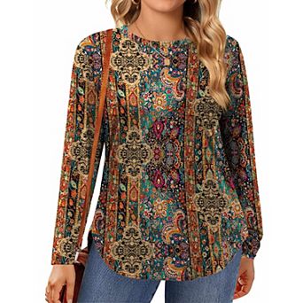 Zeagoo Plus Size Long Sleeve Tops For Women Loose Fit Dressy Crewneck Soft Basic Tee
