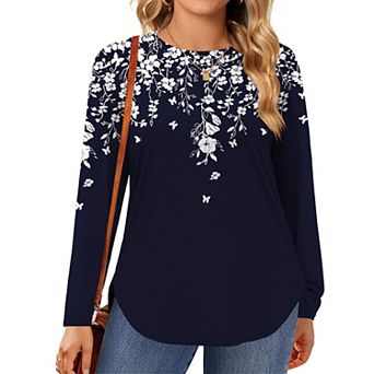 Zeagoo Plus Size Long Sleeve Tops For Women Loose Fit Dressy Crewneck Soft Basic Tee