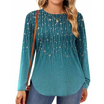 Zeagoo Plus Size Long Sleeve Tops For Women Loose Fit Dressy Crewneck Soft Basic Tee